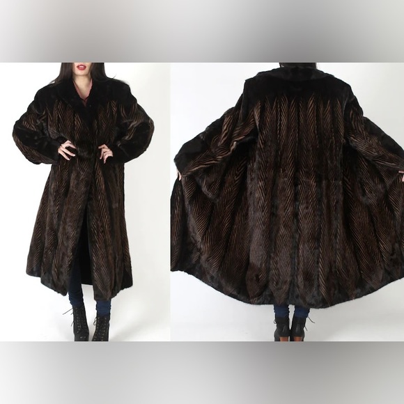 Vintage Full Length Two tone dark ranch Mink Coat Animal Print Striped Fur coat - Picture 2 of 11